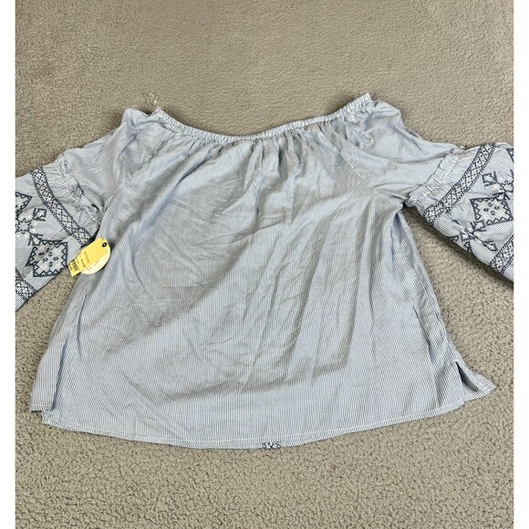 St Johns Bay Women Blouse Women XXL Blue Stripe Scoop Oversized Embroidered Bell - Picture 2 of 14